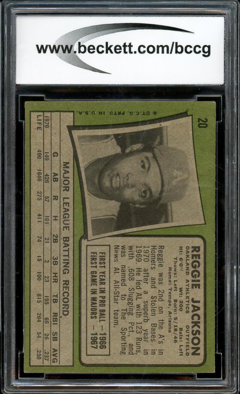 1971 Topps #20 Reggie Jackson Card BGS BCCG 7 Very Good+ Image 2