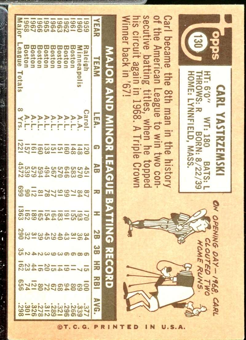 Carl Yastrzemski Card 1969 Topps #130  Image 2