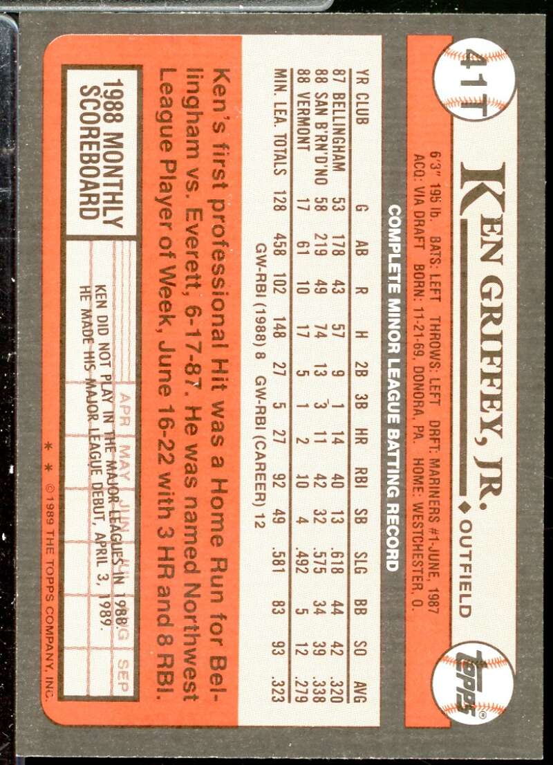 Ken Griffey Jr. Rookie Card 1989 Topps Traded #41T  Image 2