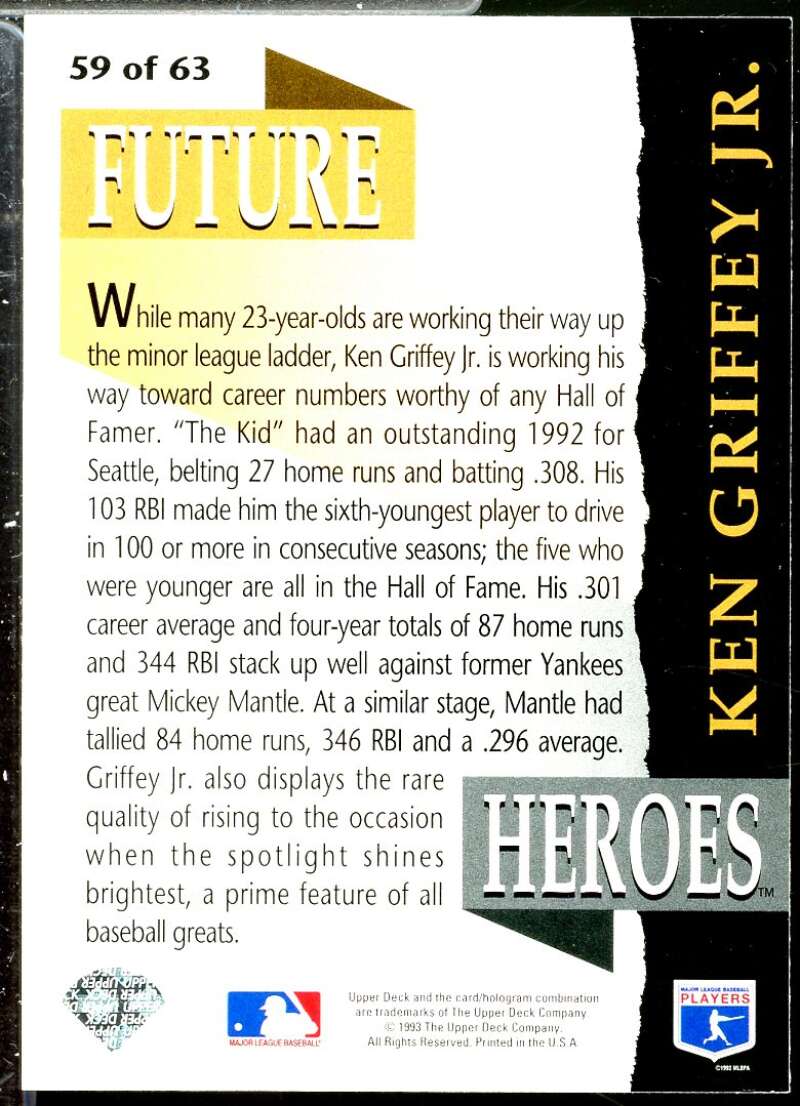 Ken Griffey Jr. Card 1993 Upper Deck Future Heroes #59  Image 2