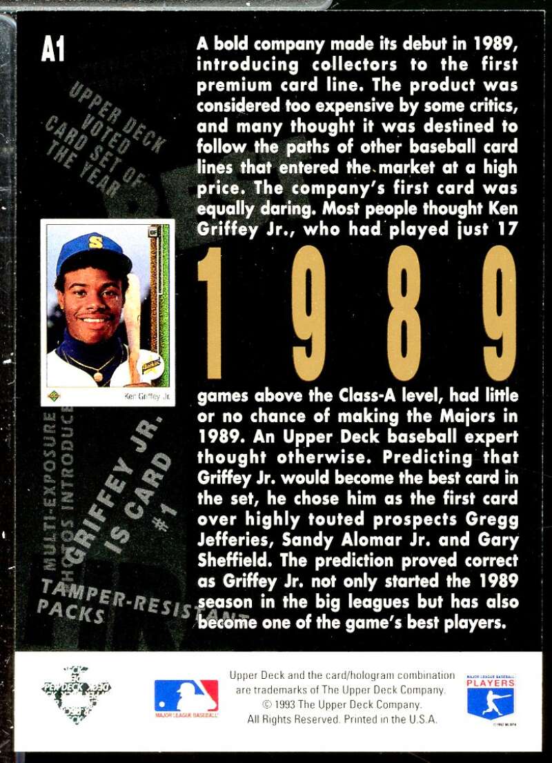 Ken Griffey Jr. Card 1993 Upper Deck Fifth Anniversary #A1  Image 2