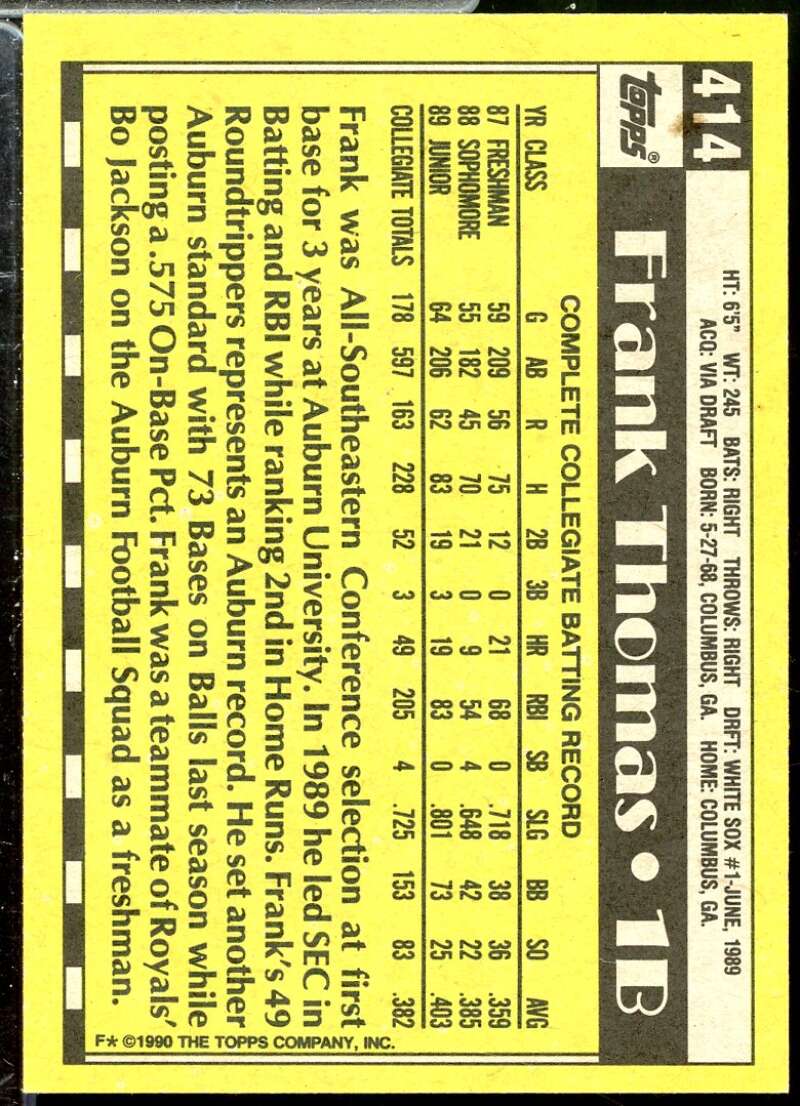 Frank Thomas Rookie Card 1990 Topps #414  Image 2