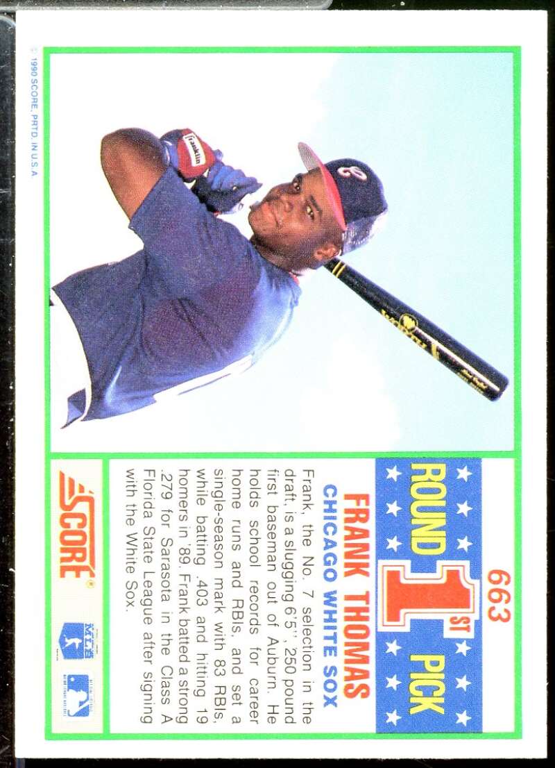 Frank Thomas Rookie Card 1990 Score #663  Image 2