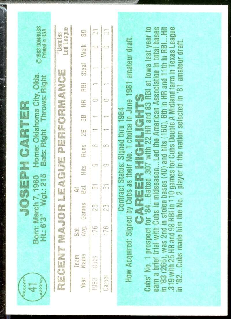 Joe Carter Rookie Card 1984 Donruss #41  Image 2