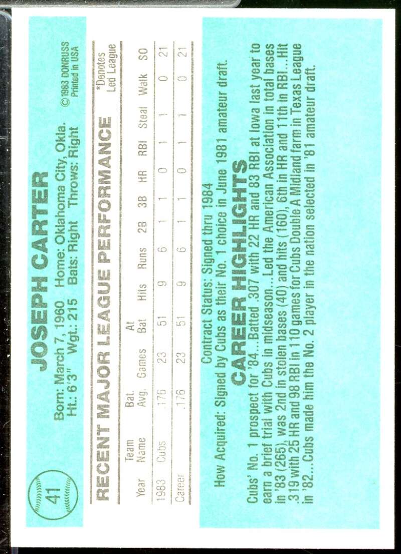 Joe Carter Rookie Card 1984 Donruss #41  Image 2