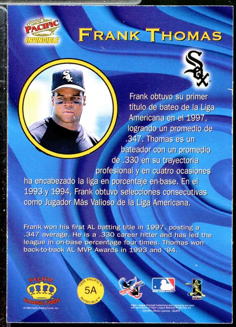 Frank Thomas Card 1998 Pacific Invincible Interleague Players #5A  Image 2