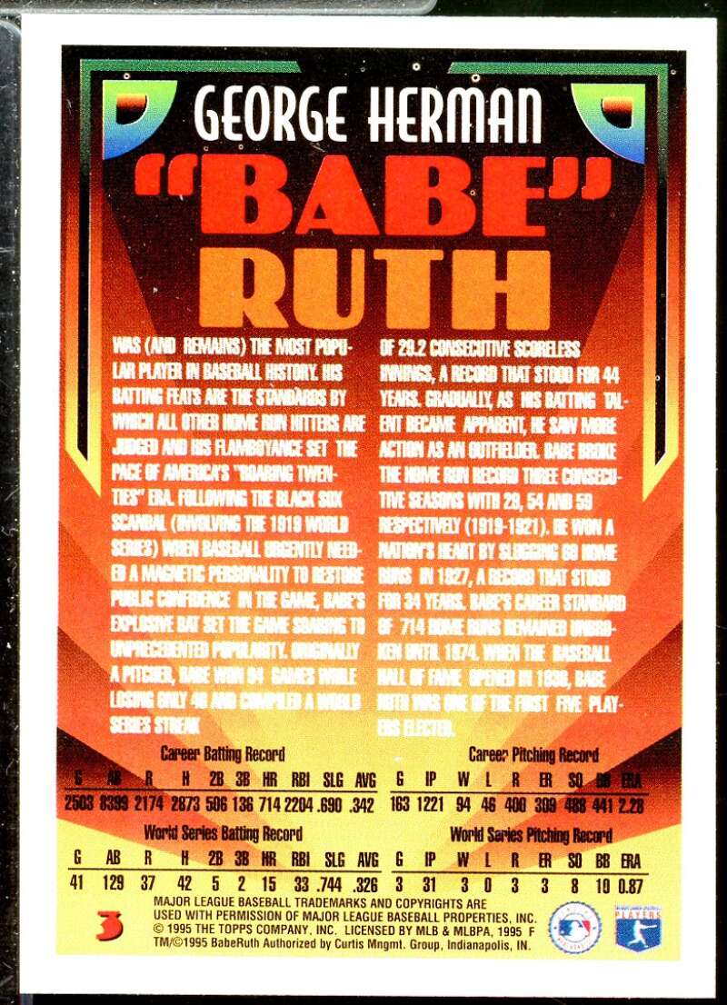 Babe Ruth 100th B-Day Card 1995 Topps #3  Image 2