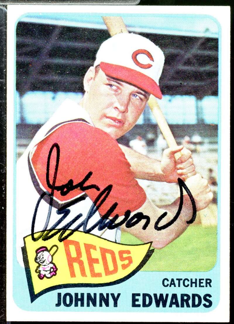 Johnny Edwards In Person Autograph Card 1965 Topps #418  Image 1