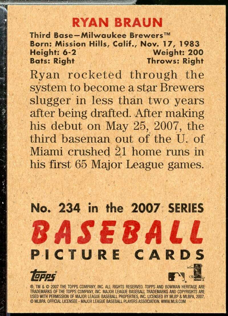 Ryan Braun Rookie Card 2007 Bowman Heritage #234b  Image 2