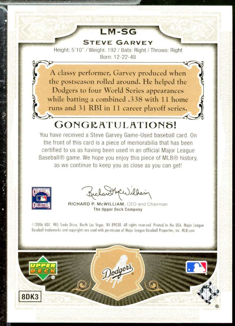 Steve Garvey Jsy Card 2006 SP Legendary Cuts Legendary Materials Gold #SG  Image 2