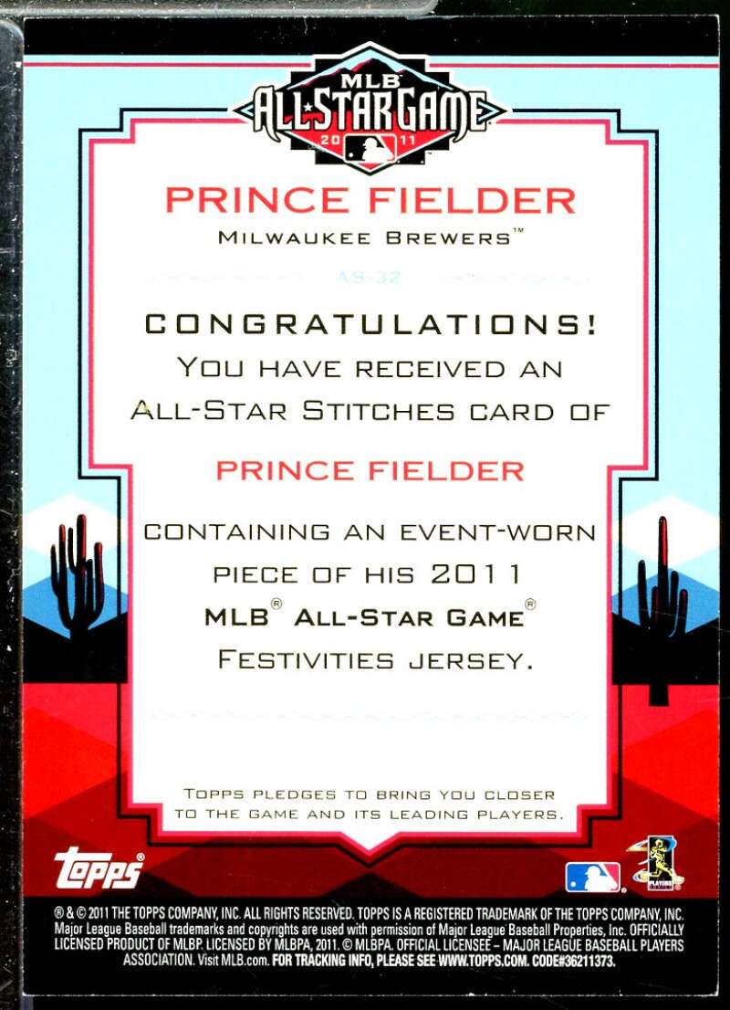 Prince Fielder Card 2011 Topps Update All-Star Stitches #AS32  Image 2