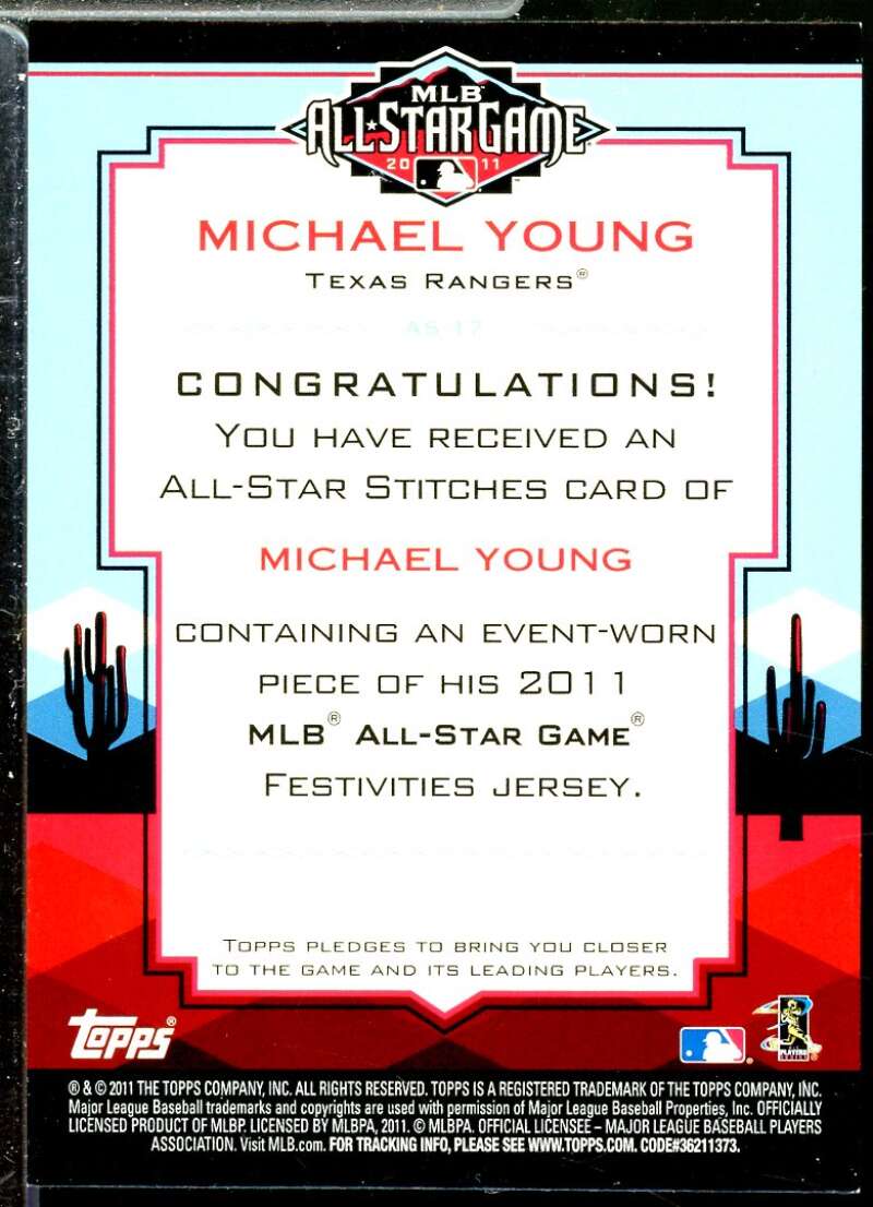Michael Young Card 2011 Topps Update All-Star Stitches #AS17  Image 2