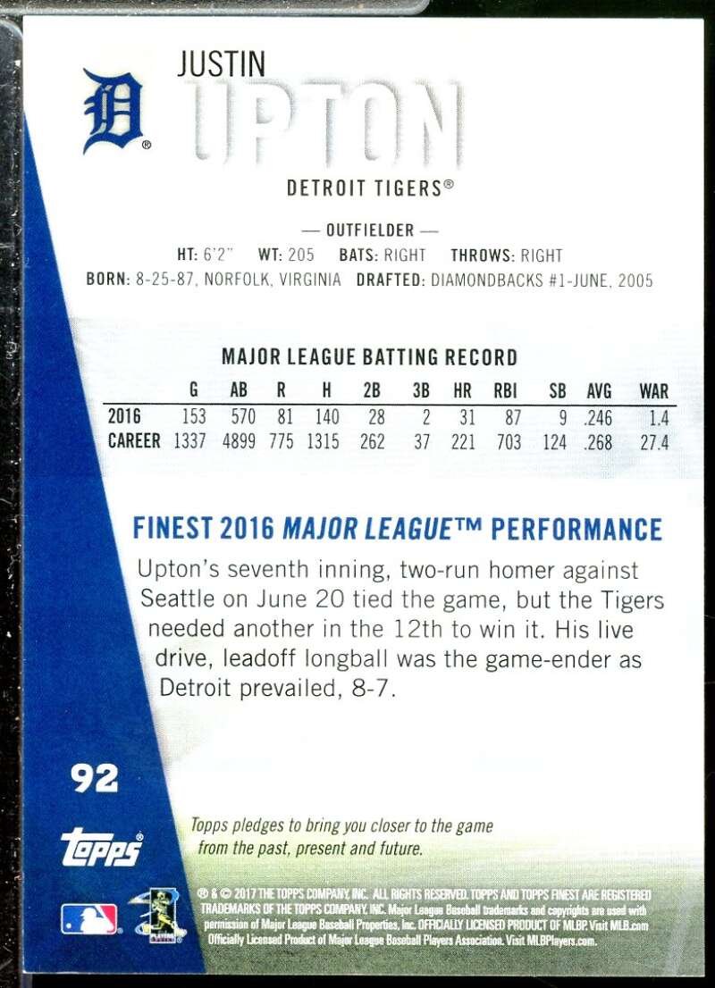 Justin Upton Card 2017 Finest Green Refractors #92  Image 2