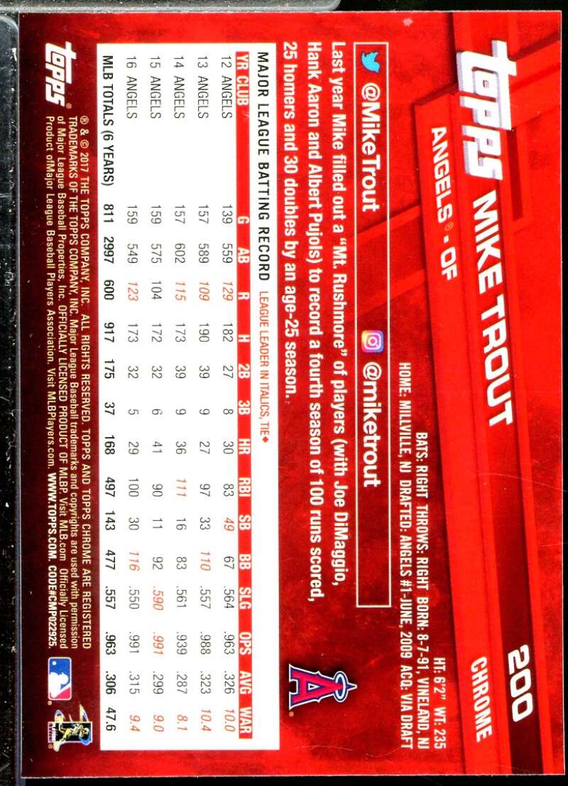 Mike Trout Card 2017 Topps Chrome #200A  Image 2