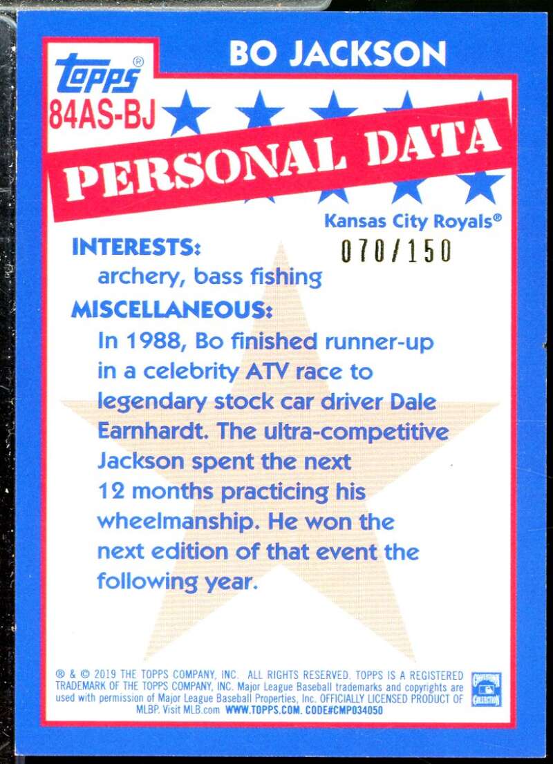 Bo Jackson Card 2019 Topps '84 Topps All Stars 150th Anniversary #84ASBJ  Image 2
