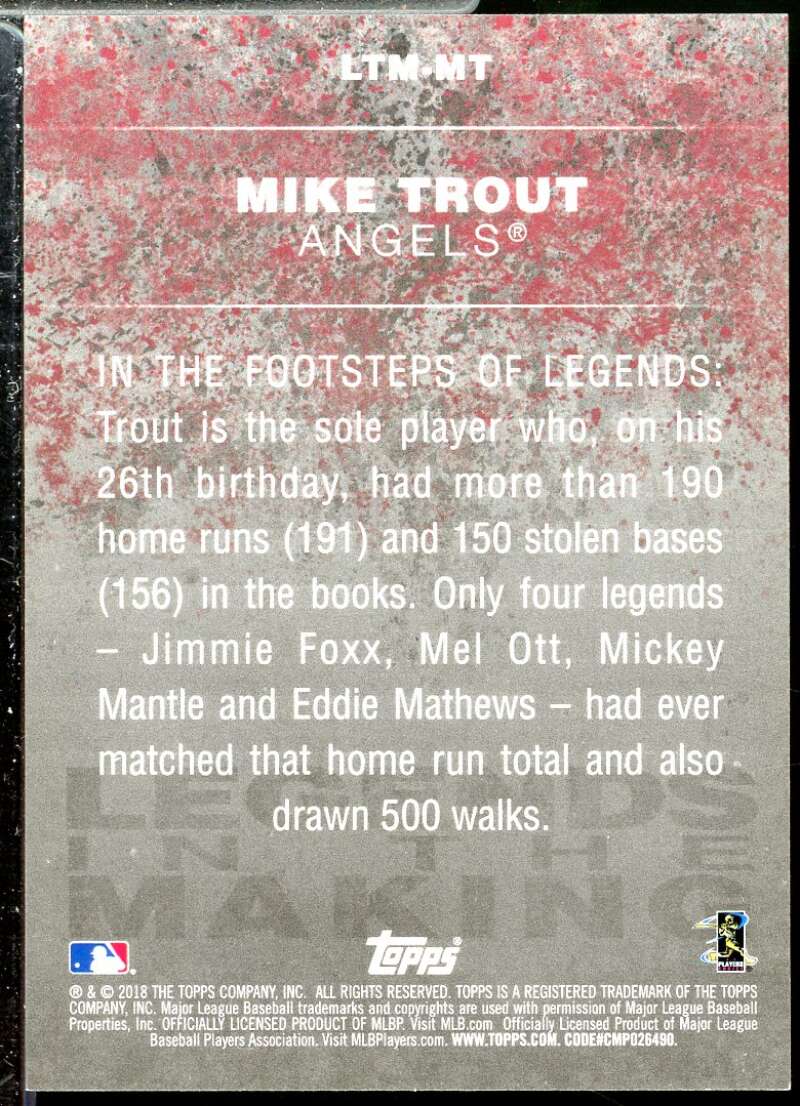 Mike Trout Card 2018 Topps Legends in the Making #LTMMT  Image 2
