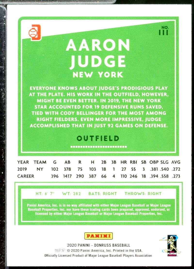 Aaron Judge Card 2020 Donruss Variations #111  Image 2