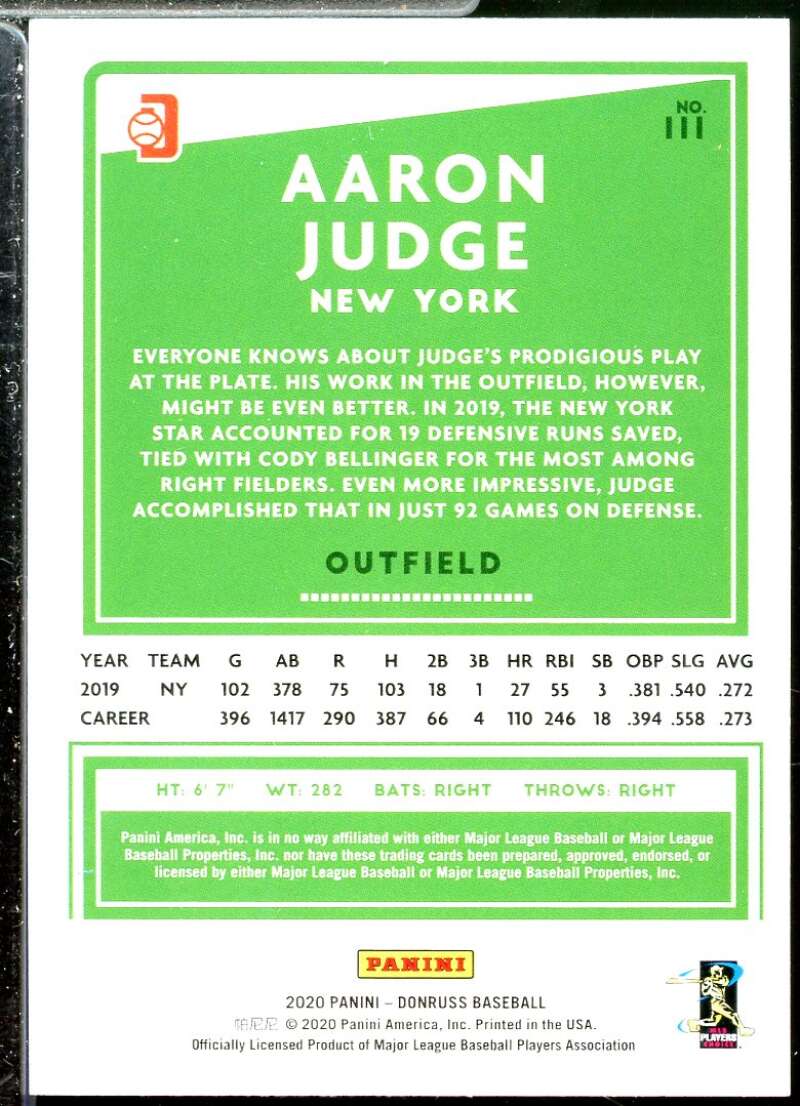 Aaron Judge Card 2020 Donruss Variations #111  Image 2