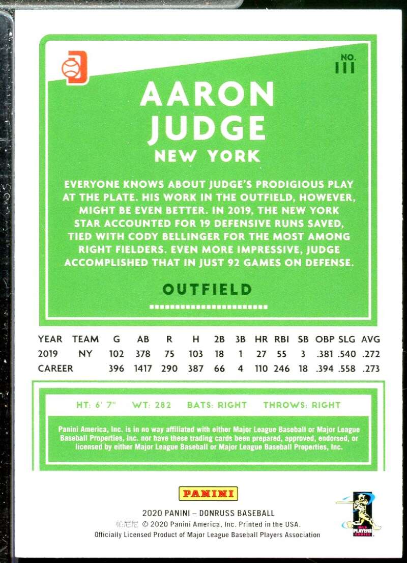 Aaron Judge Card 2020 Donruss Variations #111  Image 2