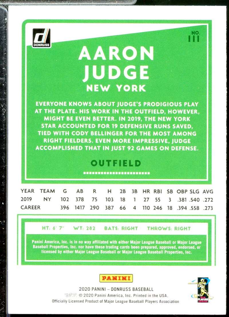 Aaron Judge Card 2020 Donruss #111  Image 2
