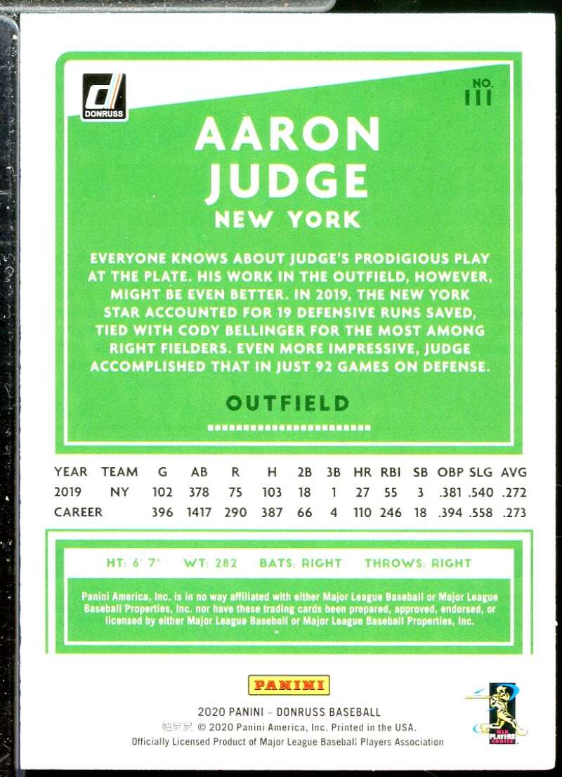 Aaron Judge Card 2020 Donruss #111  Image 2