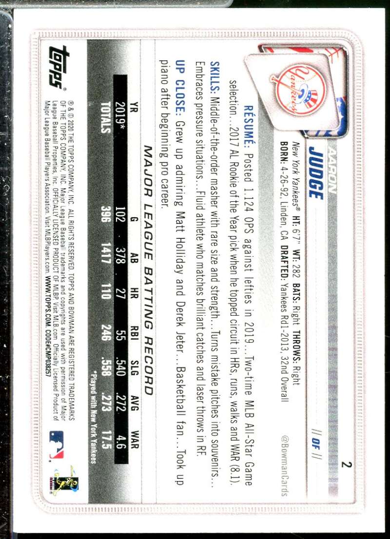 Aaron Judge Card 2020 Bowman #2  Image 2