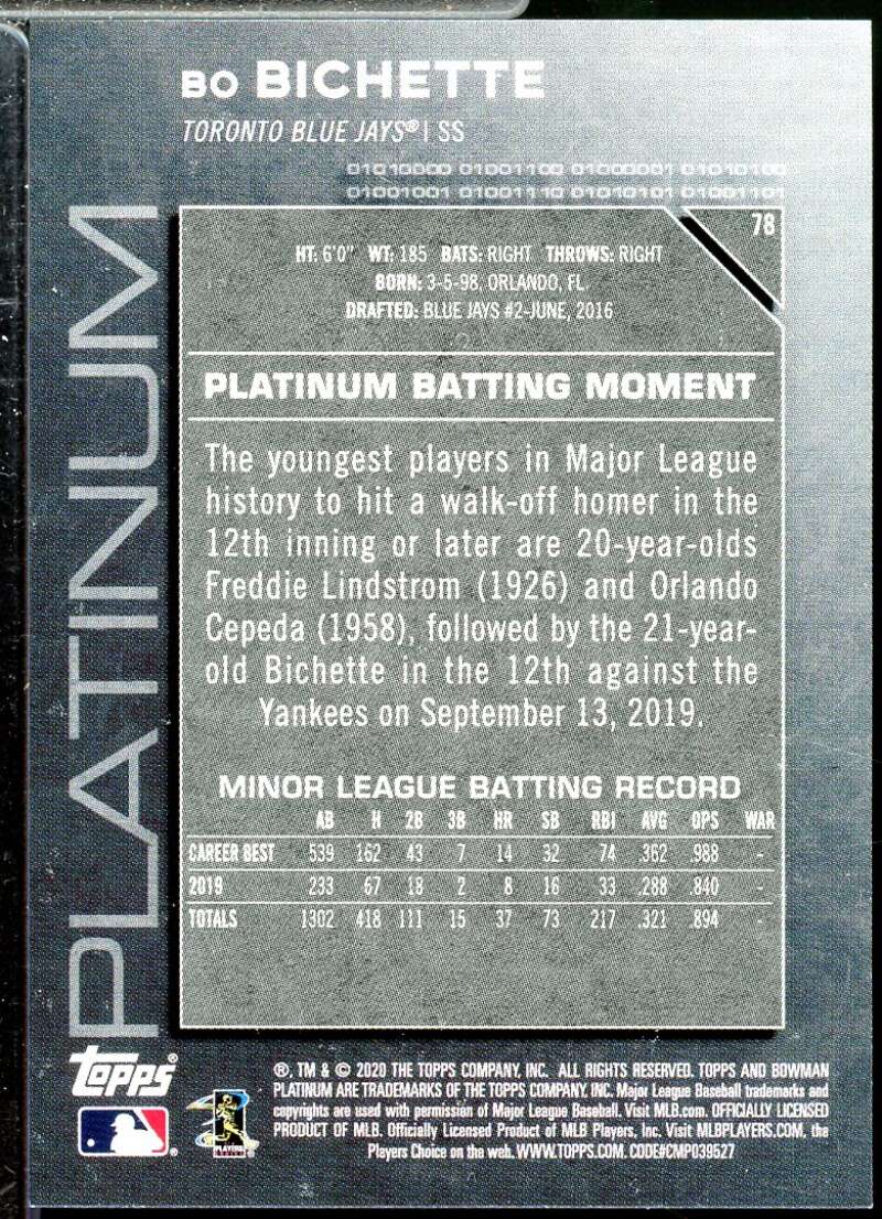 Bo Bichette Rookie Card 2020 Bowman Platinum #78  Image 2