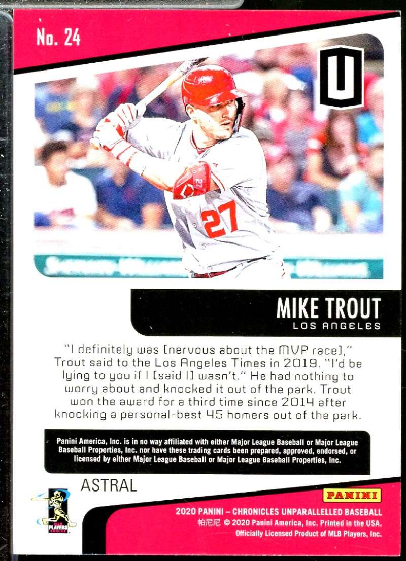 Mike Trout Card 2020 Panini Unparalleled Astral #24  Image 2