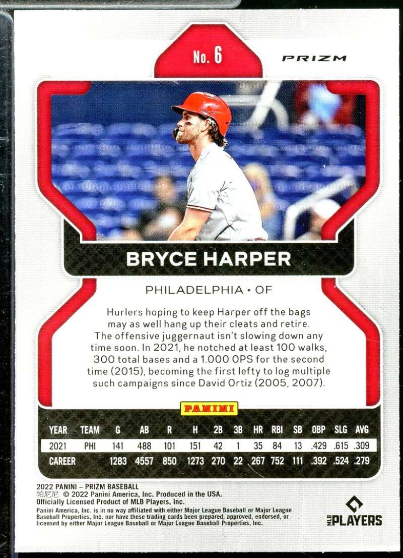 Bryce Harper Card 2022 Panini Prizm Prizms Purple #6  Image 2