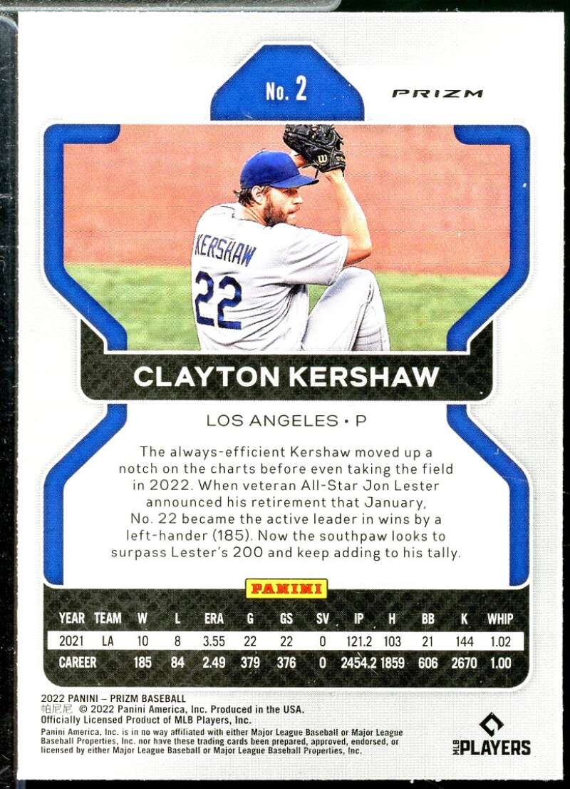 Clayton Kershaw Card 2022 Panini Prizm Prizms White Wave #2  Image 2