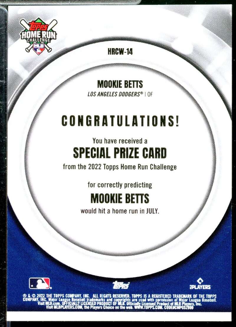 Mookie Betts Card 2022 Topps Home Run Challenge Code Cards #HRC14  Image 2