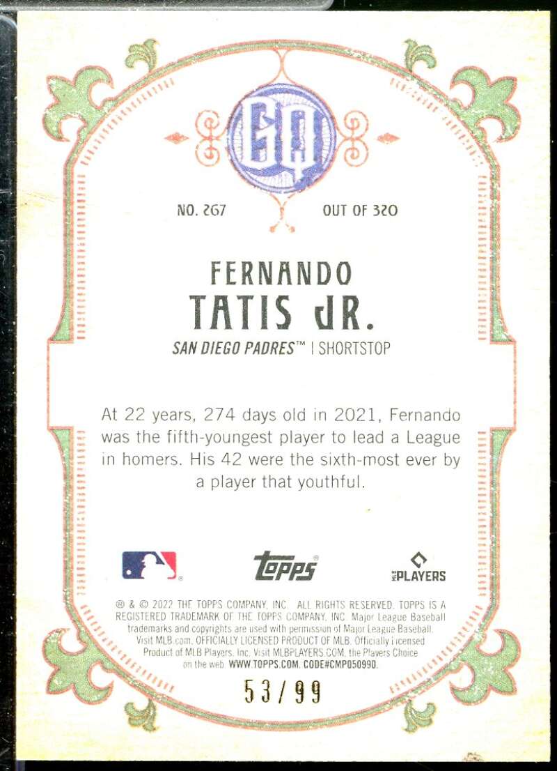 Fernando Tatis Jr. Card 2022 Topps Gypsy Queen Sepia #267  Image 2