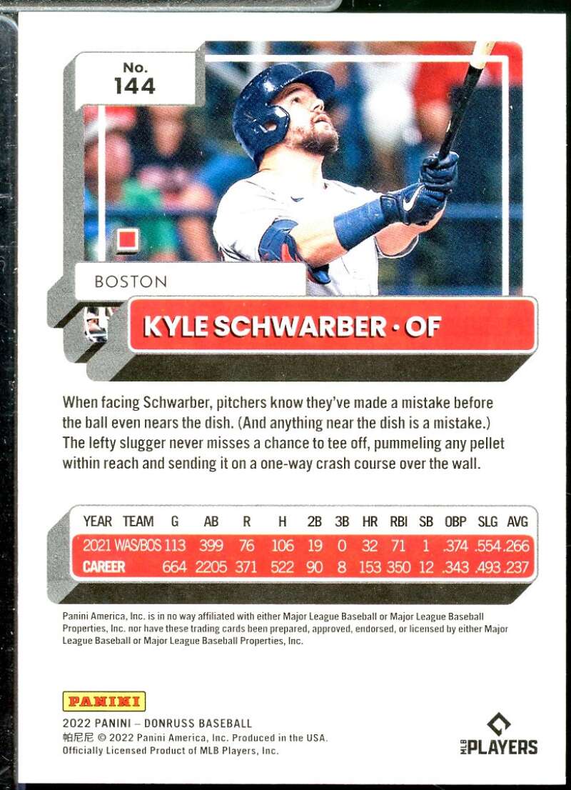 Kyle Schwarber Card 2022 Donruss Variations On Fire #144  Image 2