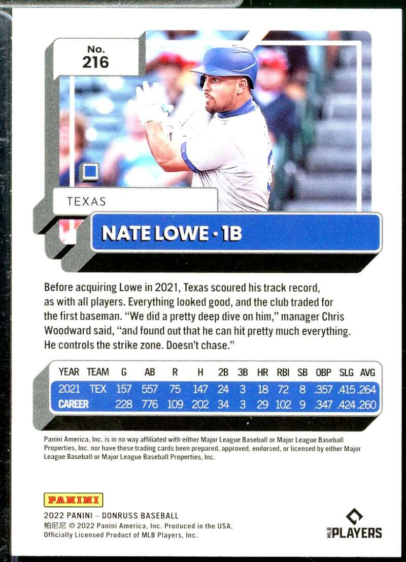 Nate Lowe Card 2022 Donruss Press Proof #216  Image 2