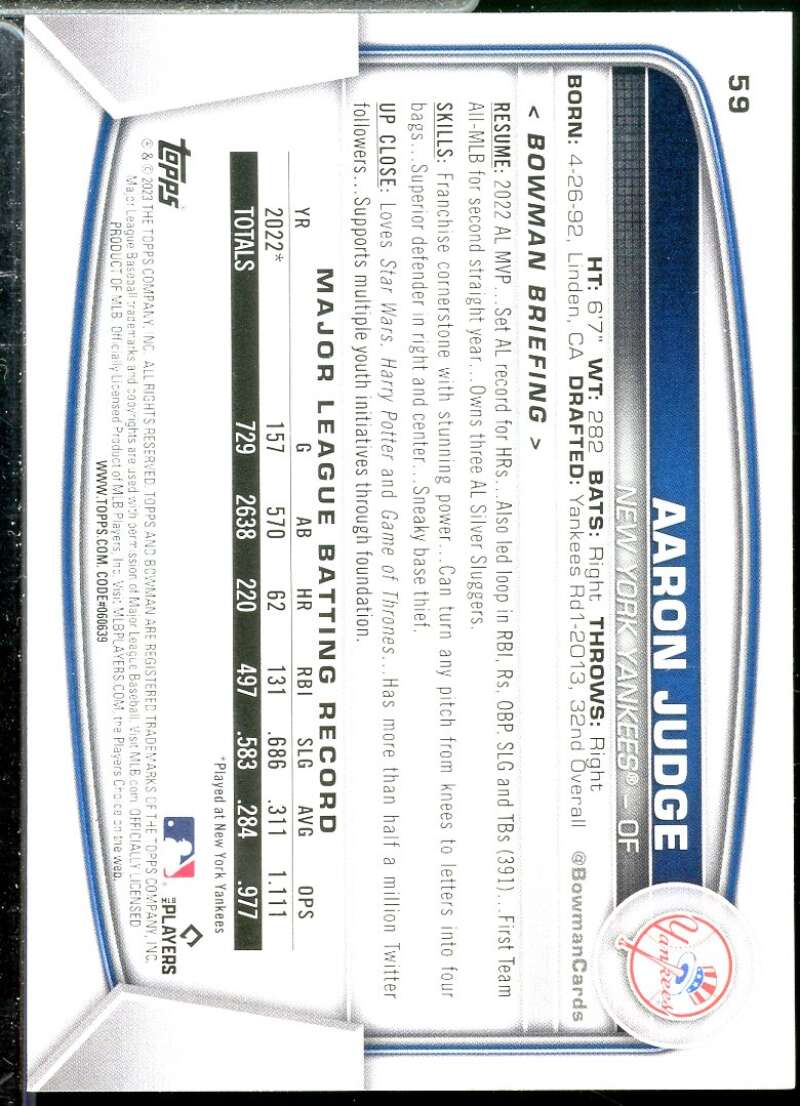 Aaron Judge Card 2023 Bowman #59  Image 2