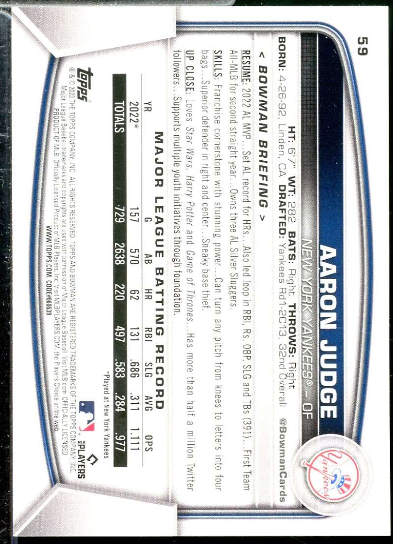 Aaron Judge Card 2023 Bowman #59  Image 2