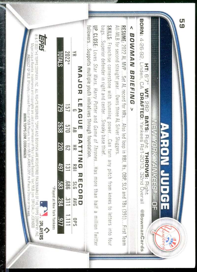 Aaron Judge Card 2023 Bowman #59  Image 2