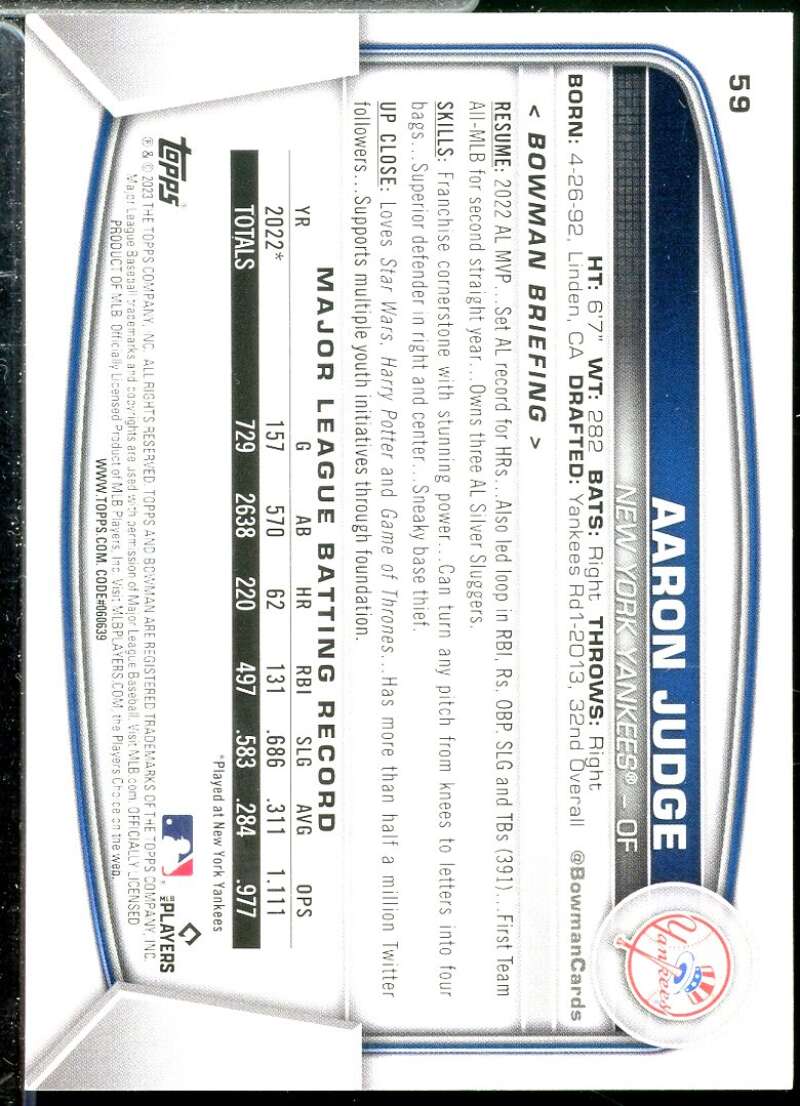 Aaron Judge Card 2023 Bowman #59  Image 2