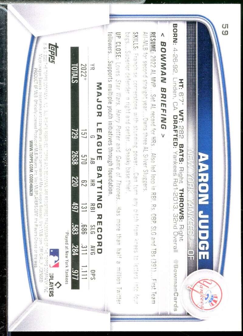 Aaron Judge Card 2023 Bowman #59  Image 2