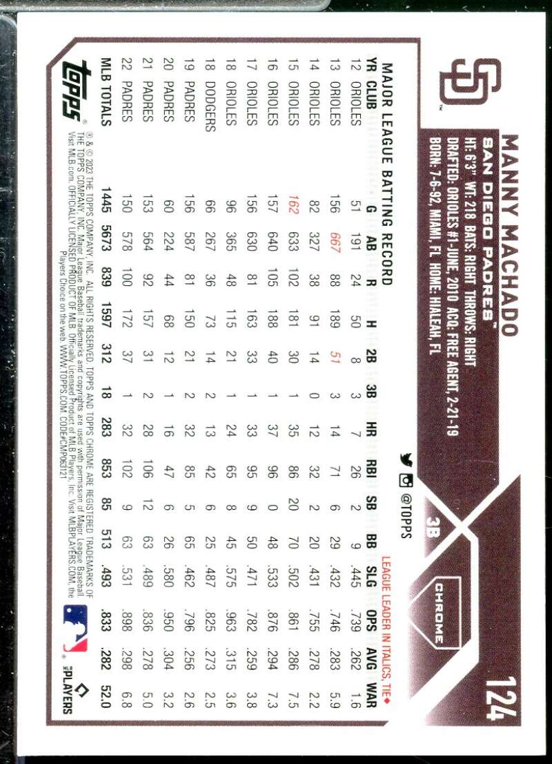 Manny Machado Card 2023 Topps Chrome Purple Refractors #124  Image 2