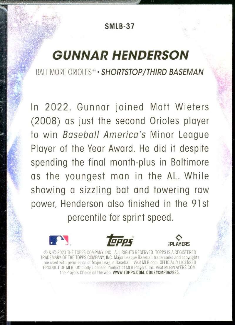 Gunnar Henderson Rookie Card 2023 Topps Stars of MLB #SMLB37  Image 2