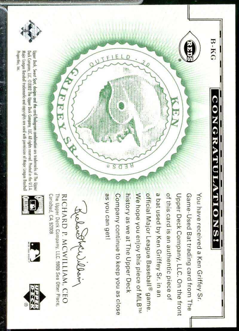 Ken Griffey Sr. DP Card 2002 Sweet Spot Classics Game Bat #BKG  Image 2