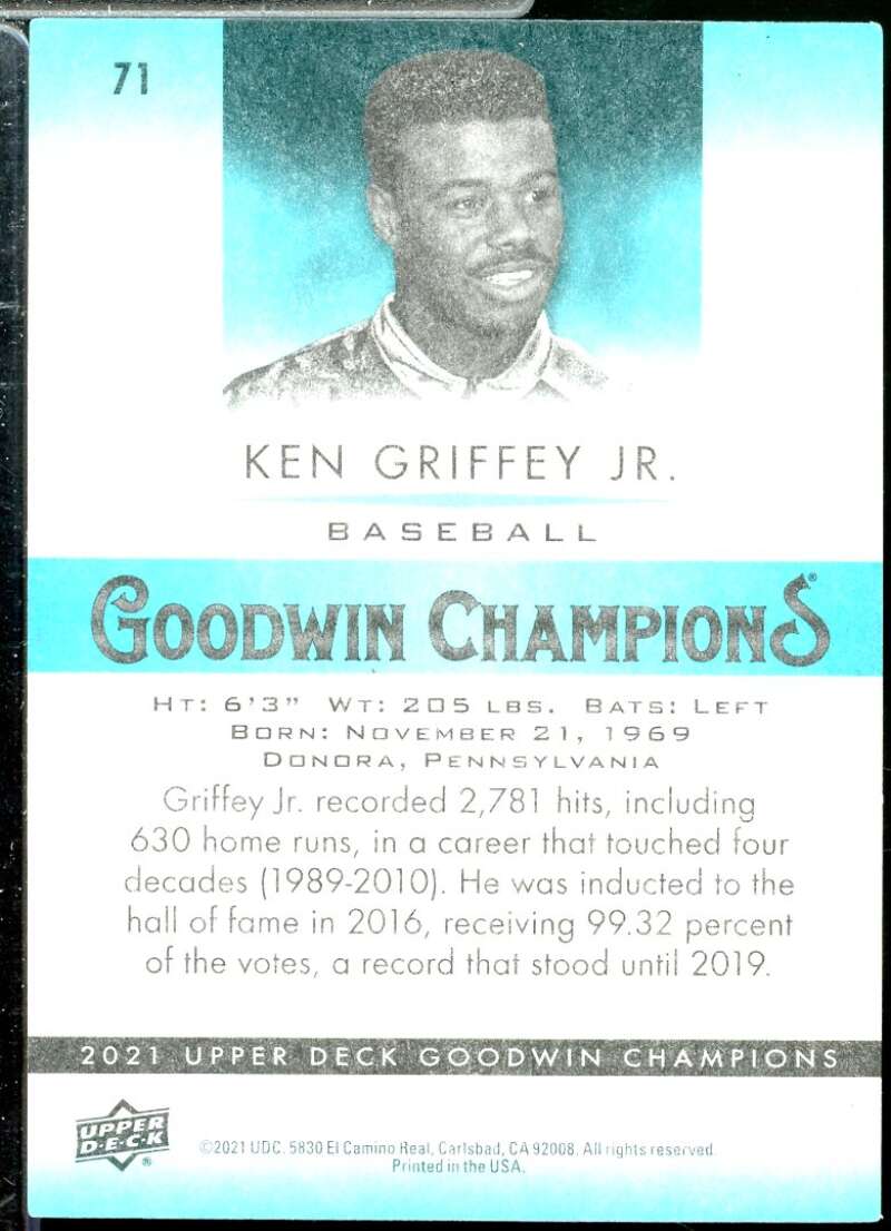 Ken Griffey Jr. Card 2021 Upper Deck Goodwin Champions #71  Image 2