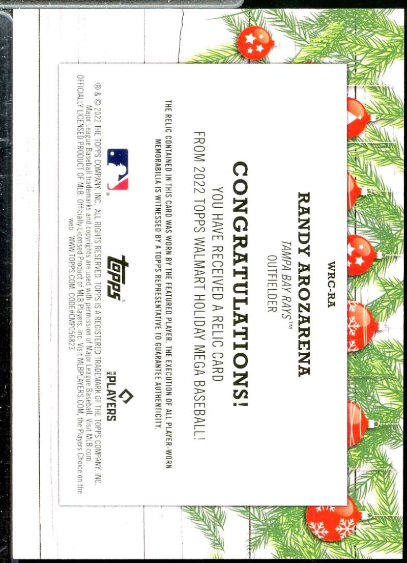 Randy Arozarena Card 2022 Topps Holiday Relics #WRCRA  Image 2
