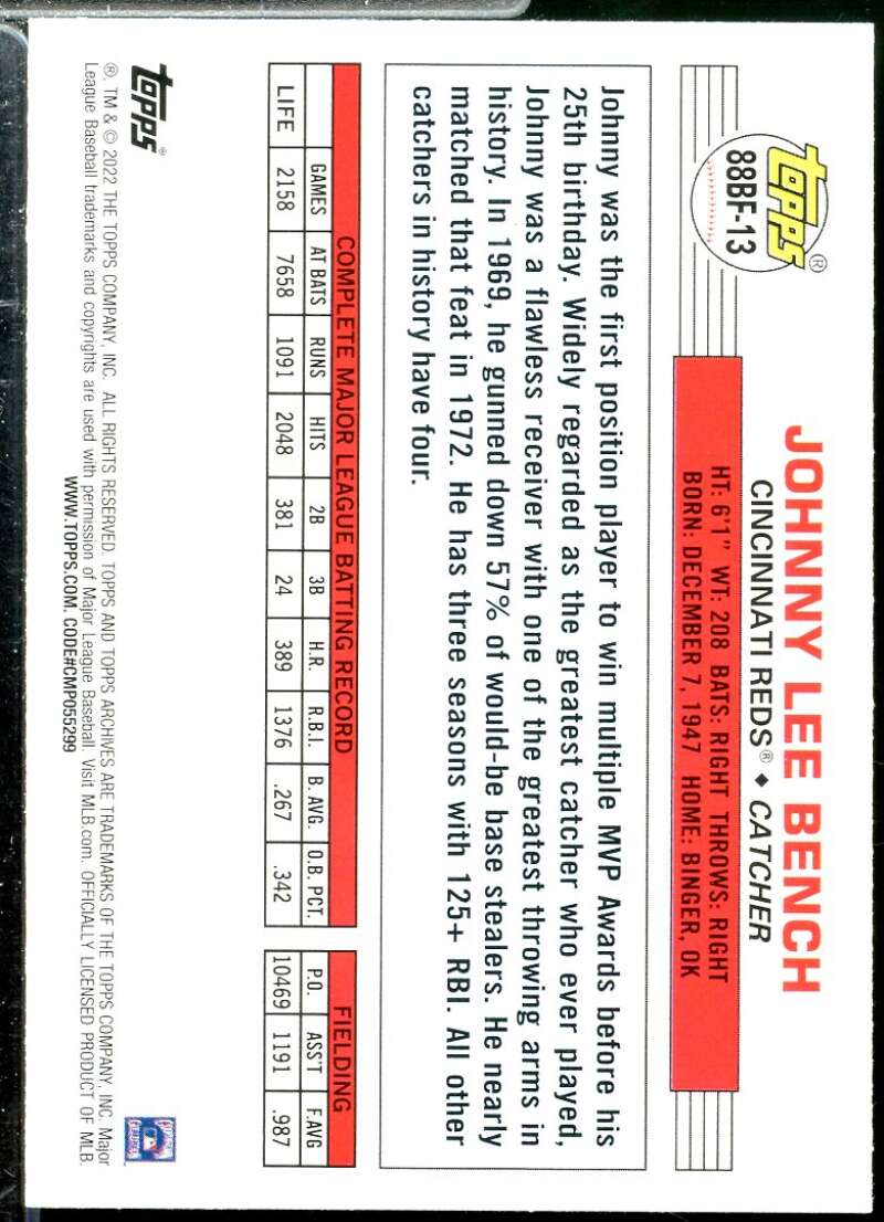 Johnny Bench Card 2022 Topps Archives '88 Topps Big Foil #88BF13  Image 2