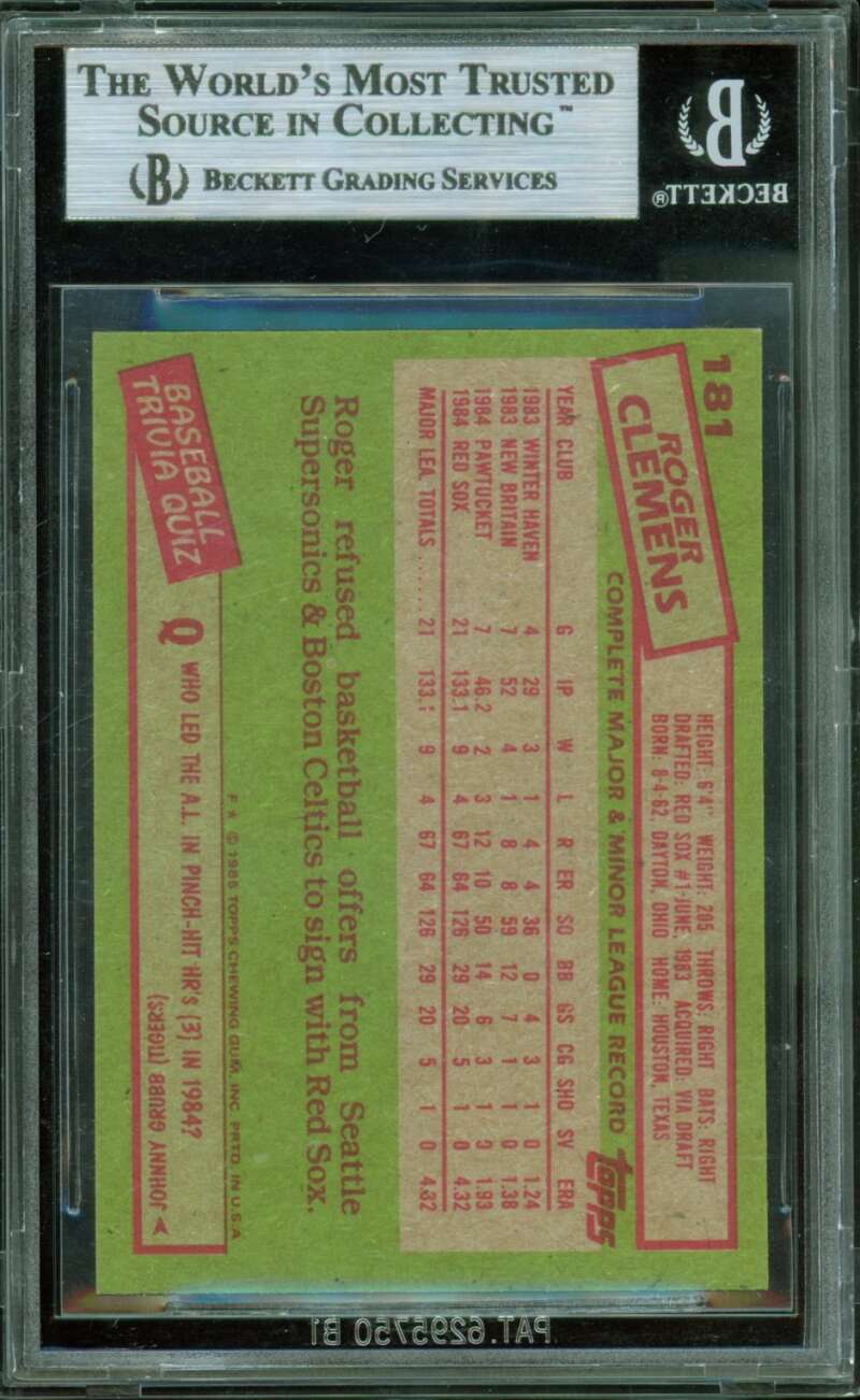 Roger Clemens Rookie Card 1985 Topps #181 BGS 8.5 Image 2