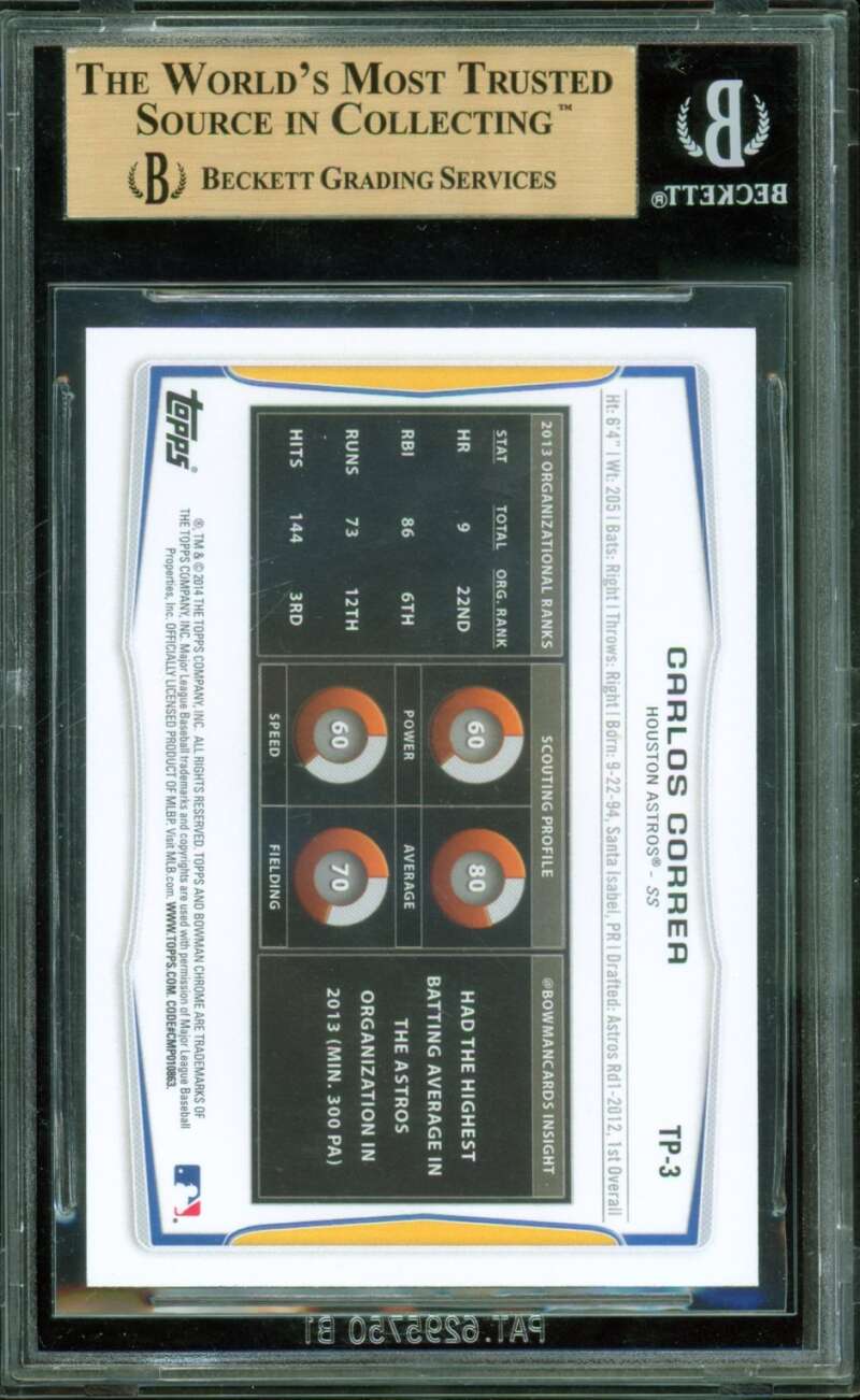 Carlos Correa Card 2014 Bowman Draft Top Prospects #TP3 (PRISTINE) BGS 10 Image 2