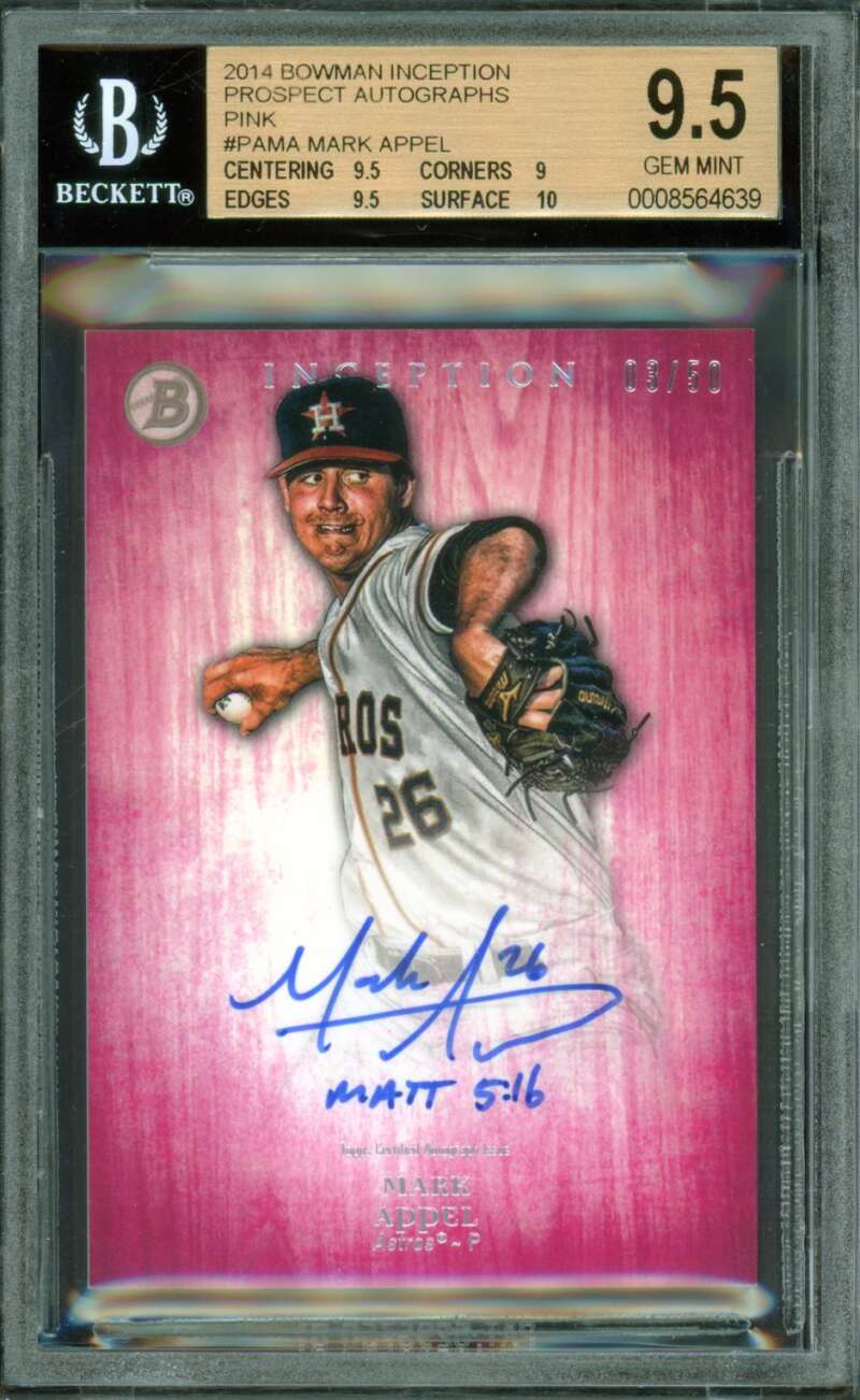 Mark Appel Rookie 2014 Bowman Inception Prospect Autographs Pink #PAMA BGS 9.5 Image 1