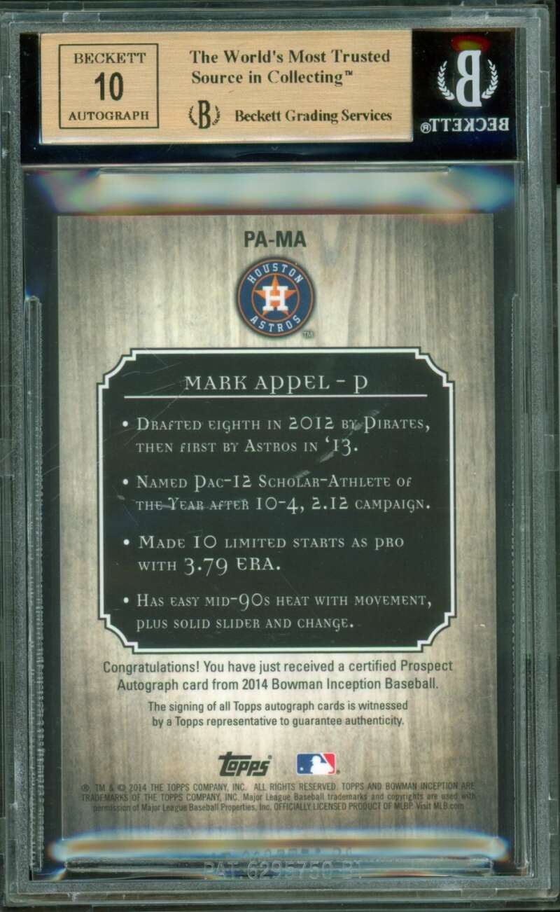 Mark Appel Rookie 2014 Bowman Inception Prospect Autographs Pink #PAMA BGS 9.5 Image 2