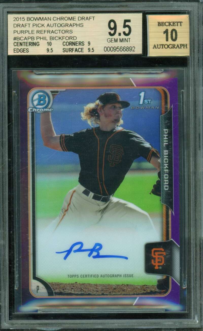 Phil Bickford Rookie 2015 Bowman Chrome Draft Purple Refractor #BCAPB BGS 9.5 Image 1